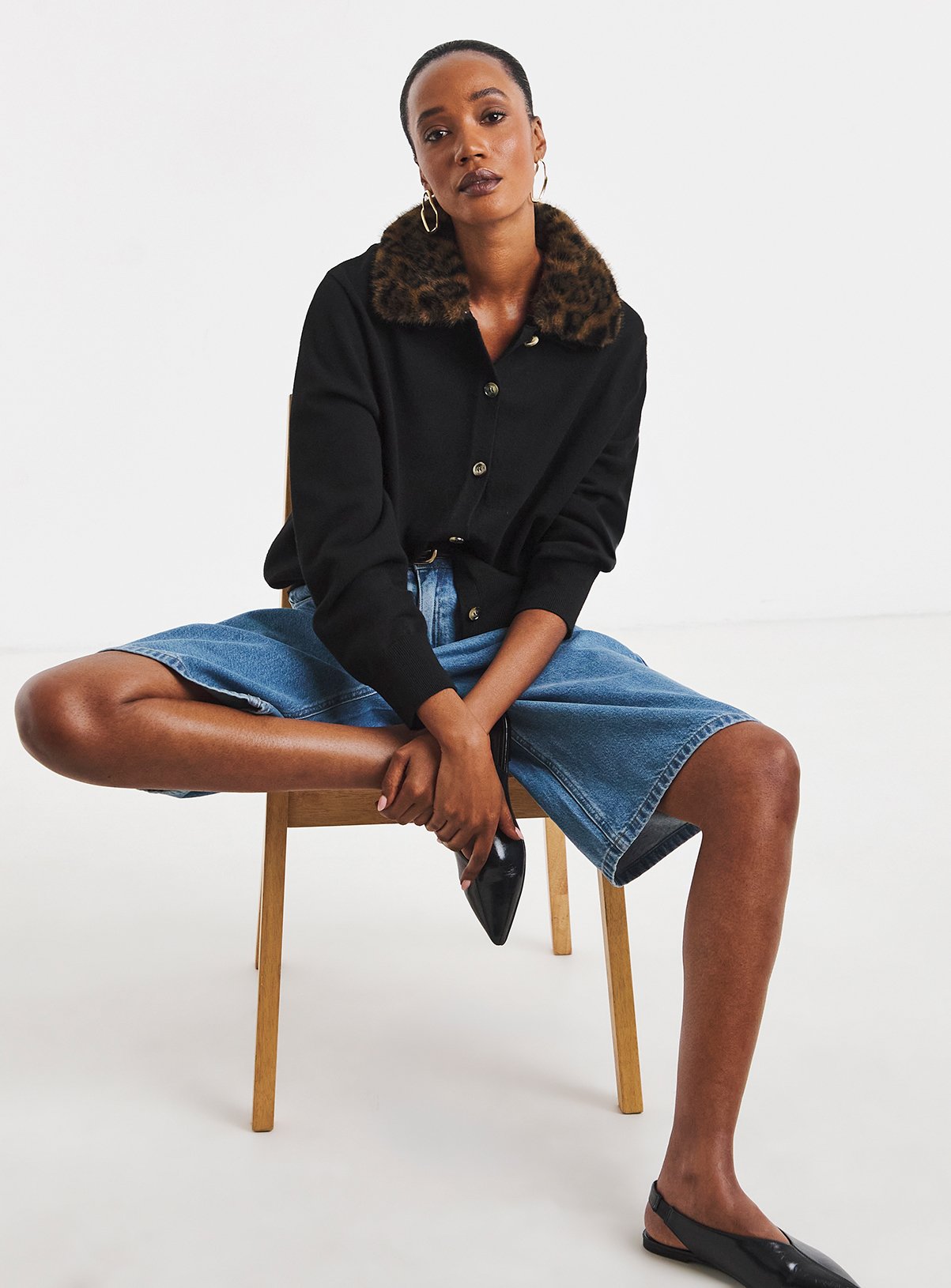 JD WILLIAMS Faux Fur Leopard Collar Cardigan 20-22 - Image 3 thumbnail